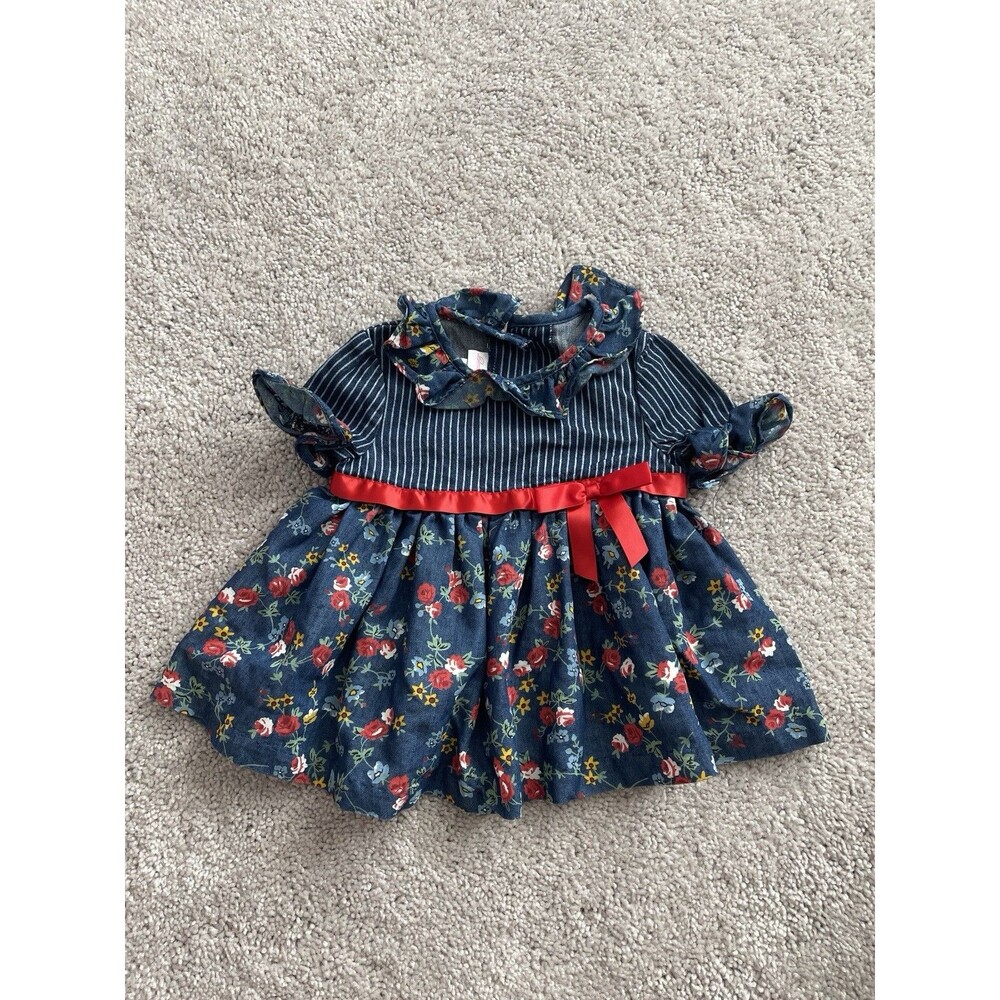 Bonnie Baby Dress Baby Girl 3-6M Blue Floral Stripe Bow Party EUC